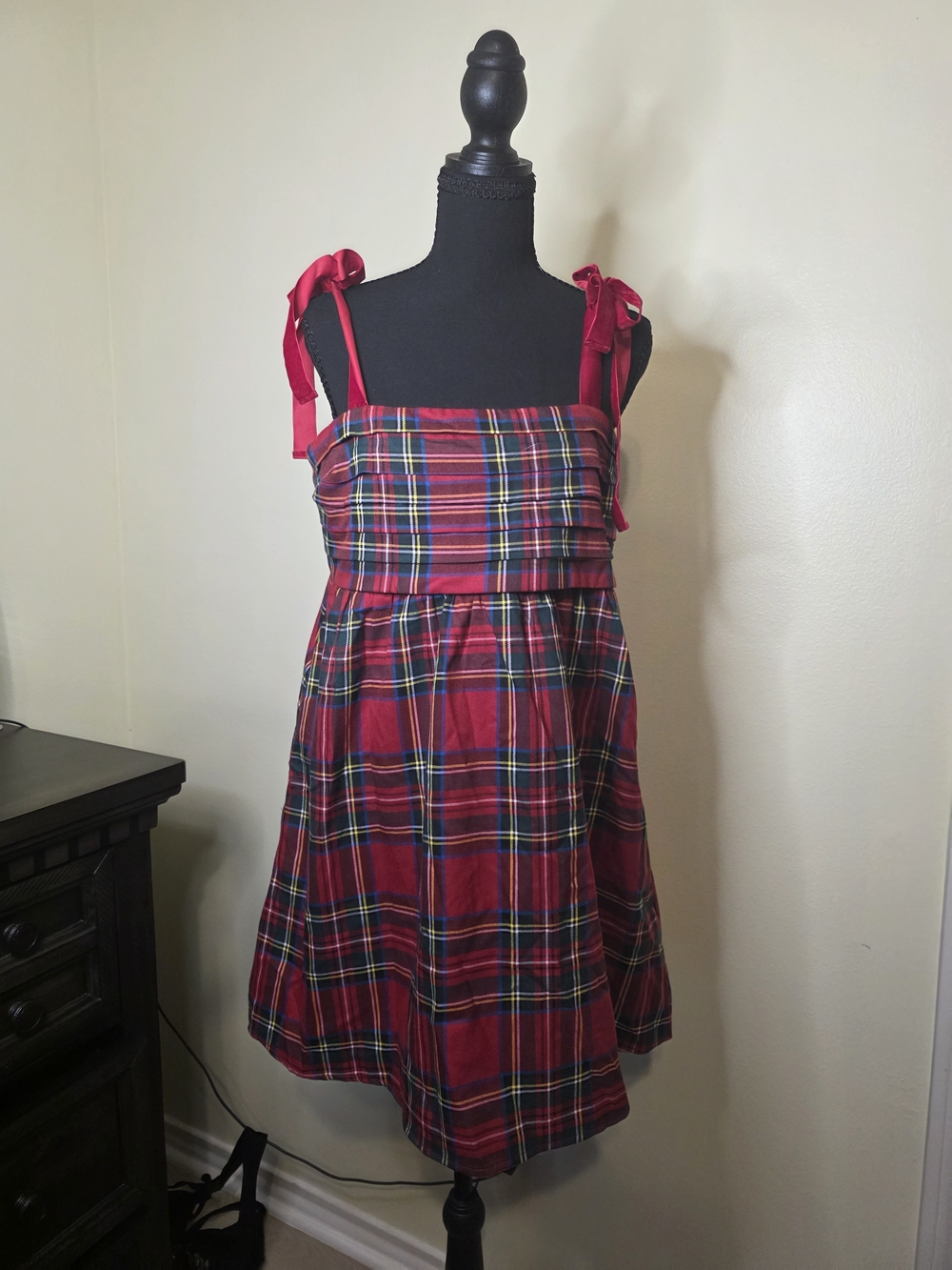 Girls Red Plaid Tie-Shoulder Dress